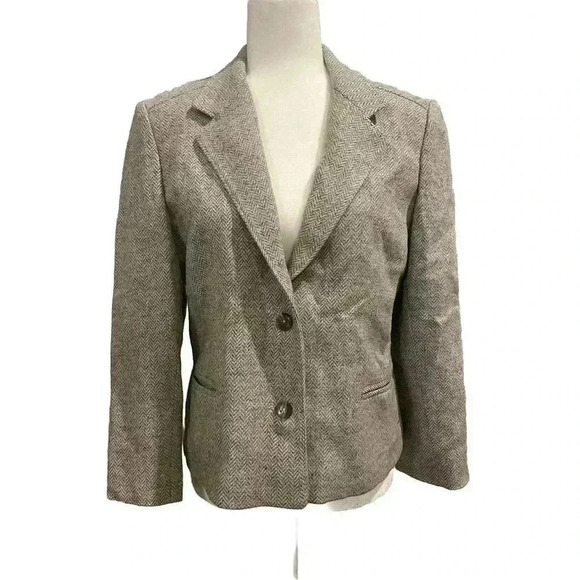 Gallery Vintage 100% Wool Blazer Coat Gray Women’s L Large Jacket Button Front - Picture 1 of 6
